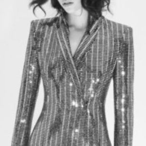 ZARA New Silver Metallic Blazer Dress Tuxedo Lapels